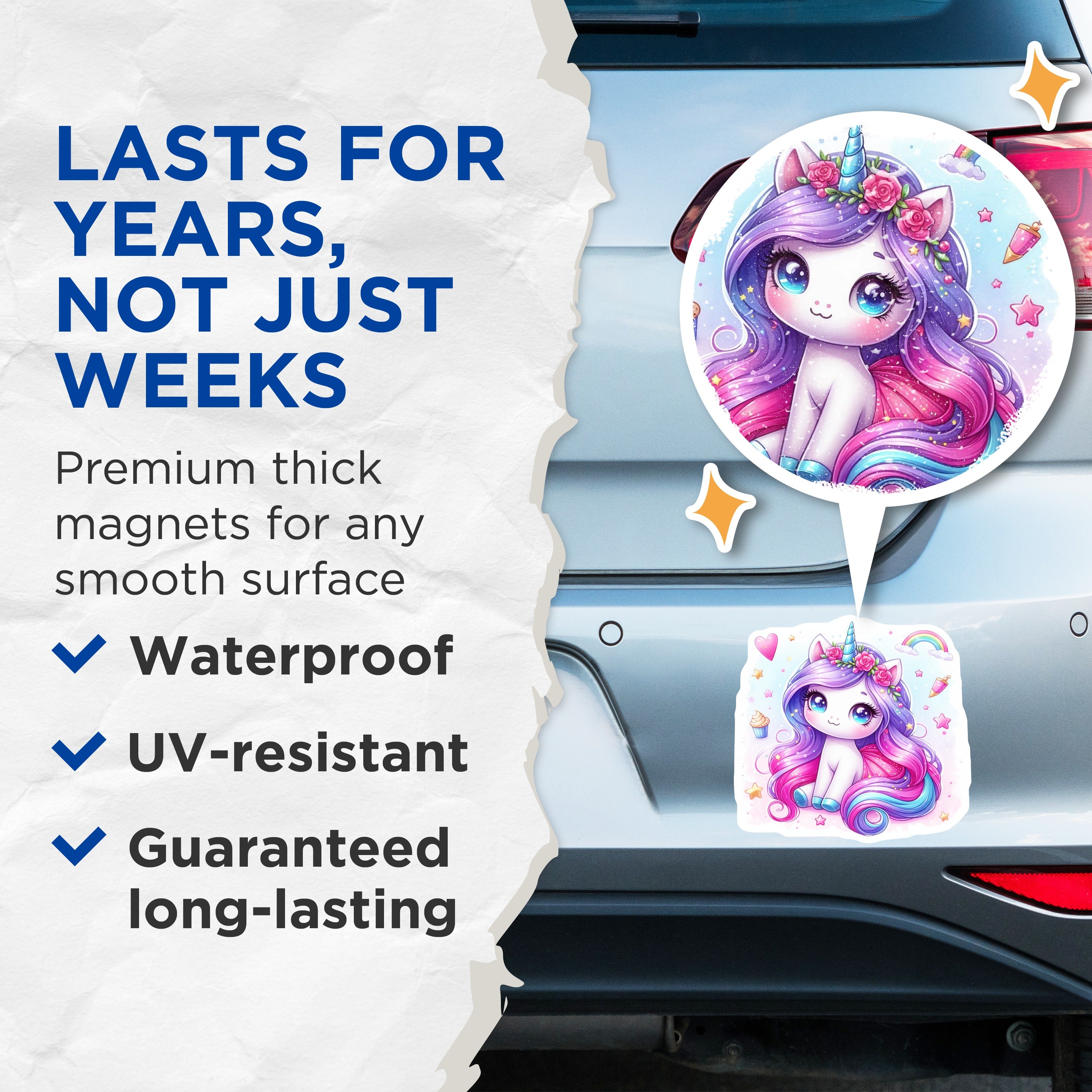 (2 Pack) Cute Unicorn Magnets - Kawaii Fantasy Decor - Kids Room Aesthetic - Refrigerator Locker Accessory - 5 Inches On Longest Side - Thick Durable Magnet - Made in USA - MAG39619