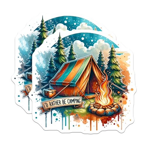 (2 Pack) I'd Rather Be Camping Magnets - Tent Camping - Campfire Magnets - 5" On Longest Side - for Cars, Fridges, Toolboxes - Made in USA - MAG6733