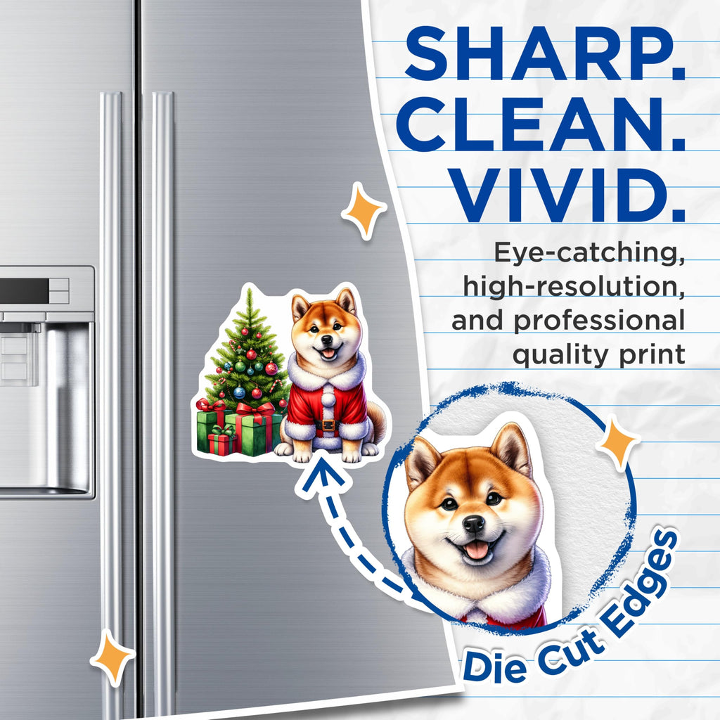 (2 Pack) Shiba Inu Santa Magnets - Christmas Dog Decor - Holiday Animal Art - 5 Inches On Longest Side - Thick Durable Magnet - Made in USA - MAG27355
