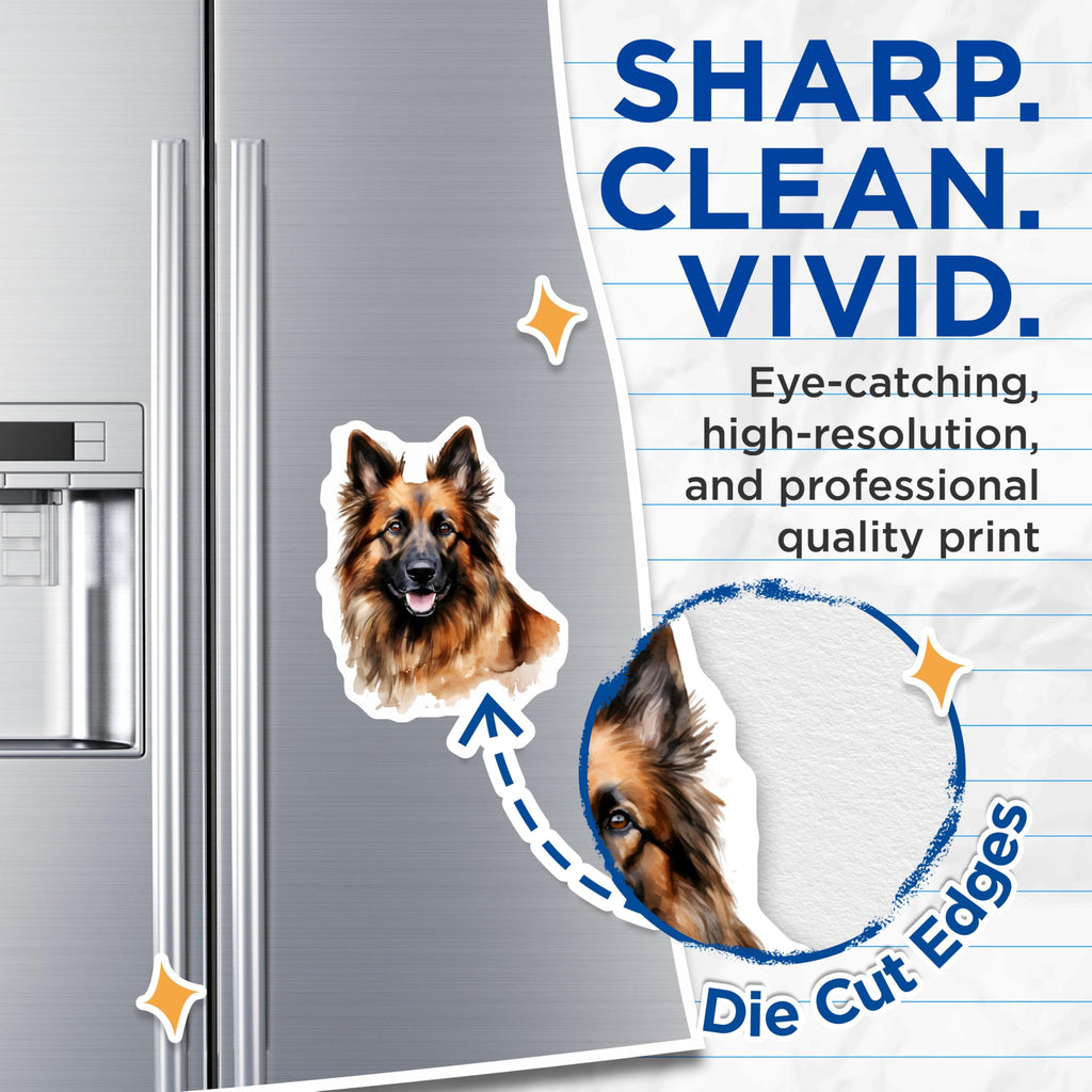 (2 Pack) German Shepherd Magnets - Watercolor Dog Art - Pet Lover Home Decor - 5 Inches On Longest Side - Thick Durable Magnet - Made in USA - MAG30785