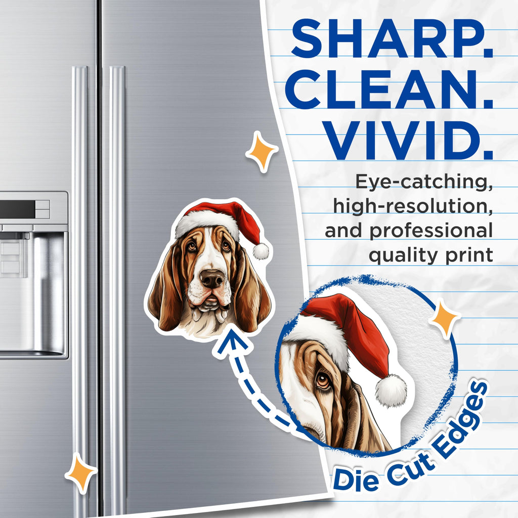 (2 Pack) Basset Hound Christmas Magnets - Santa Dog Holiday Decor - Pet Lover Fridge Magnet Set - 5 Inches On Longest Side - Thick Durable Magnet - Made in USA - MAG29608