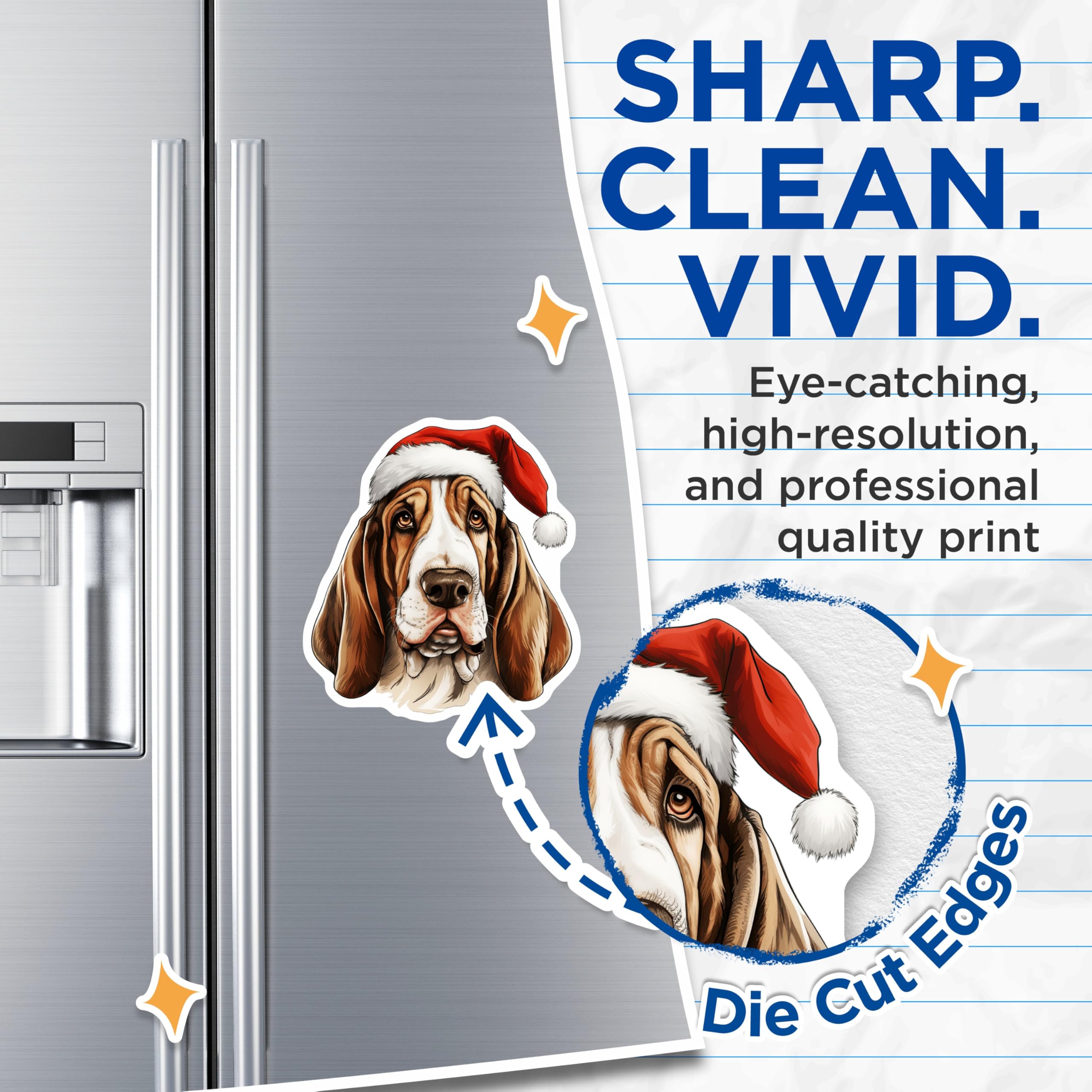 (2 Pack) Basset Hound Christmas Magnets - Santa Dog Holiday Decor - Pet Lover Fridge Magnet Set - 5 Inches On Longest Side - Thick Durable Magnet - Made in USA - MAG29608