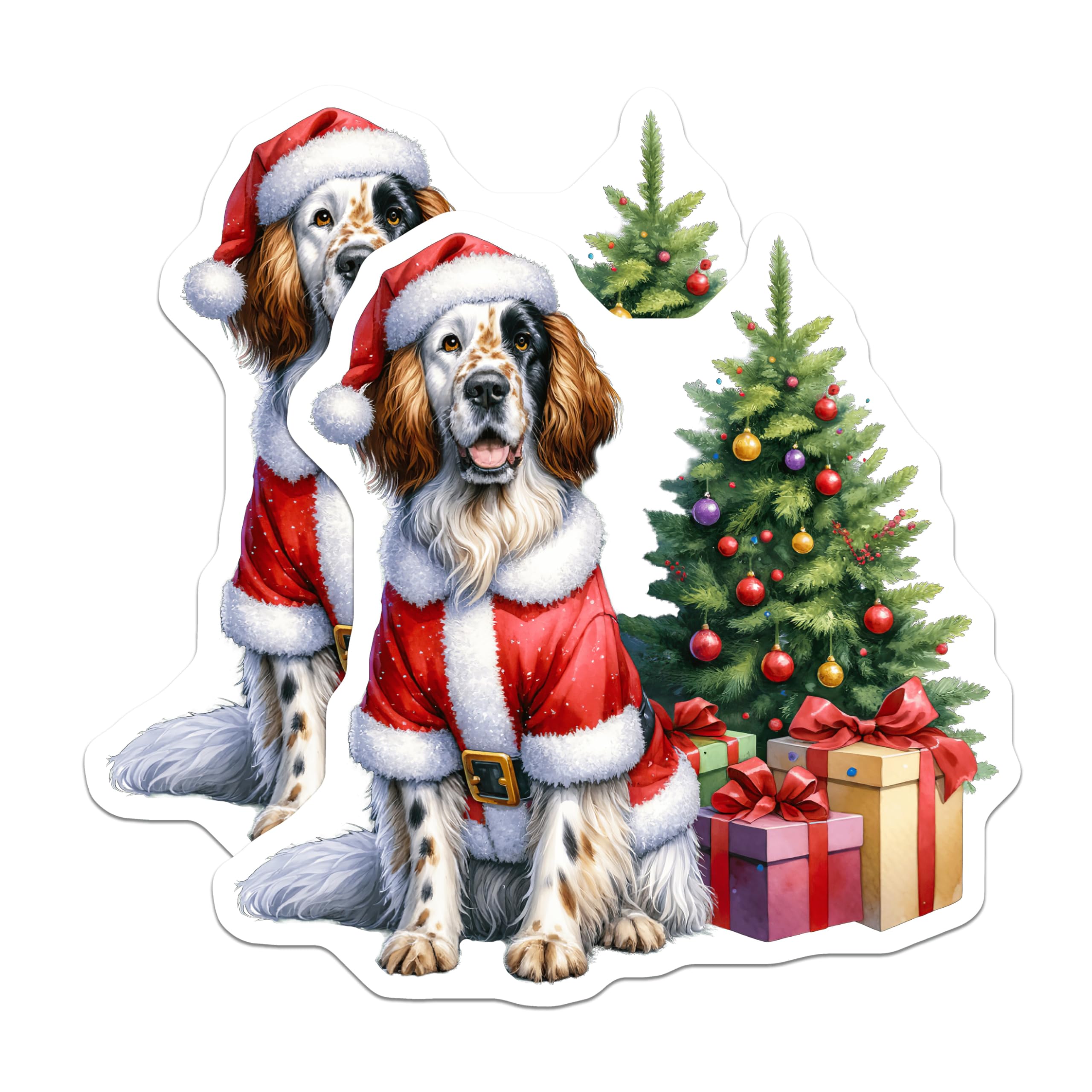 (2 Pack) Christmas English Setter Magnets - Santa Dog Holiday Decor - Festive Pet Refrigerator Magnet - Puppy Love - 5 Inches On Longest Side - Thick Durable Magnet - Made in USA - MAG24645