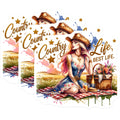 (3 Pack) Country Life Decals - Cowgirl Picnic - Western Laptop Decal- 3 Inches On Longest Side - Easy Peel & Apply - Made in USA - 3MCS5346