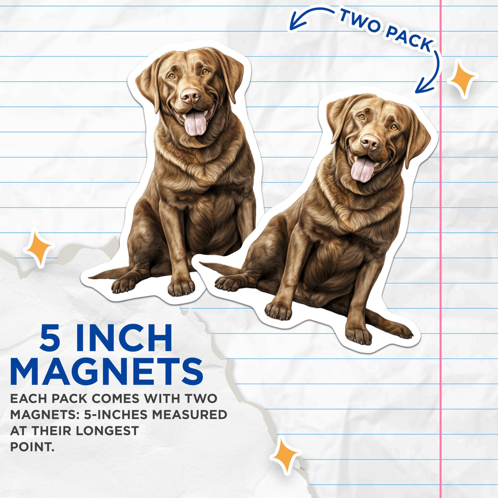 (2 Pack) Chocolate Labrador Dog Magnets - Realistic Lab Retriever Art - Pet Lover Home Decor for Fridge - 5 Inches On Longest Side - Thick Durable Magnet - Made in USA - MAG25109
