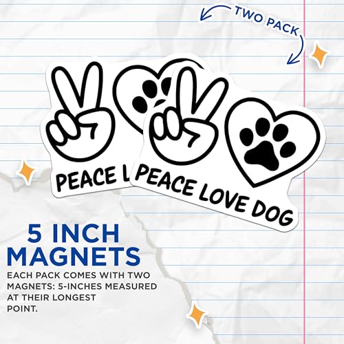 (2 Pack) Peace Love Dog Magnets - Dog Lover Car Accessories - Cute Dog Paw Fridge Decor - 5" On Longest Side - for Cars, Fridges, Toolboxes - Made in USA - MAG6616