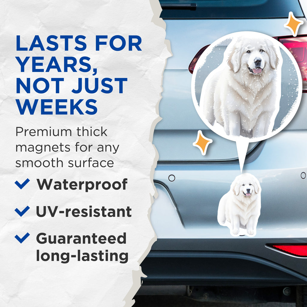 (2 Pack) Great Pyrenees Dog Magnets - Majestic Fluffy White Canine - Pet Parent Refrigerator Decor Accessory - 5 Inches On Longest Side - Thick Durable Magnet - Made in USA - MAG38899