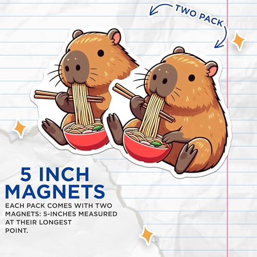 (2 Pack) Capybara Kitchen Decor Magnet - 5" On Longest Side - Sticks to Smooth Flat Surfaces - Made in USA - MAG9911