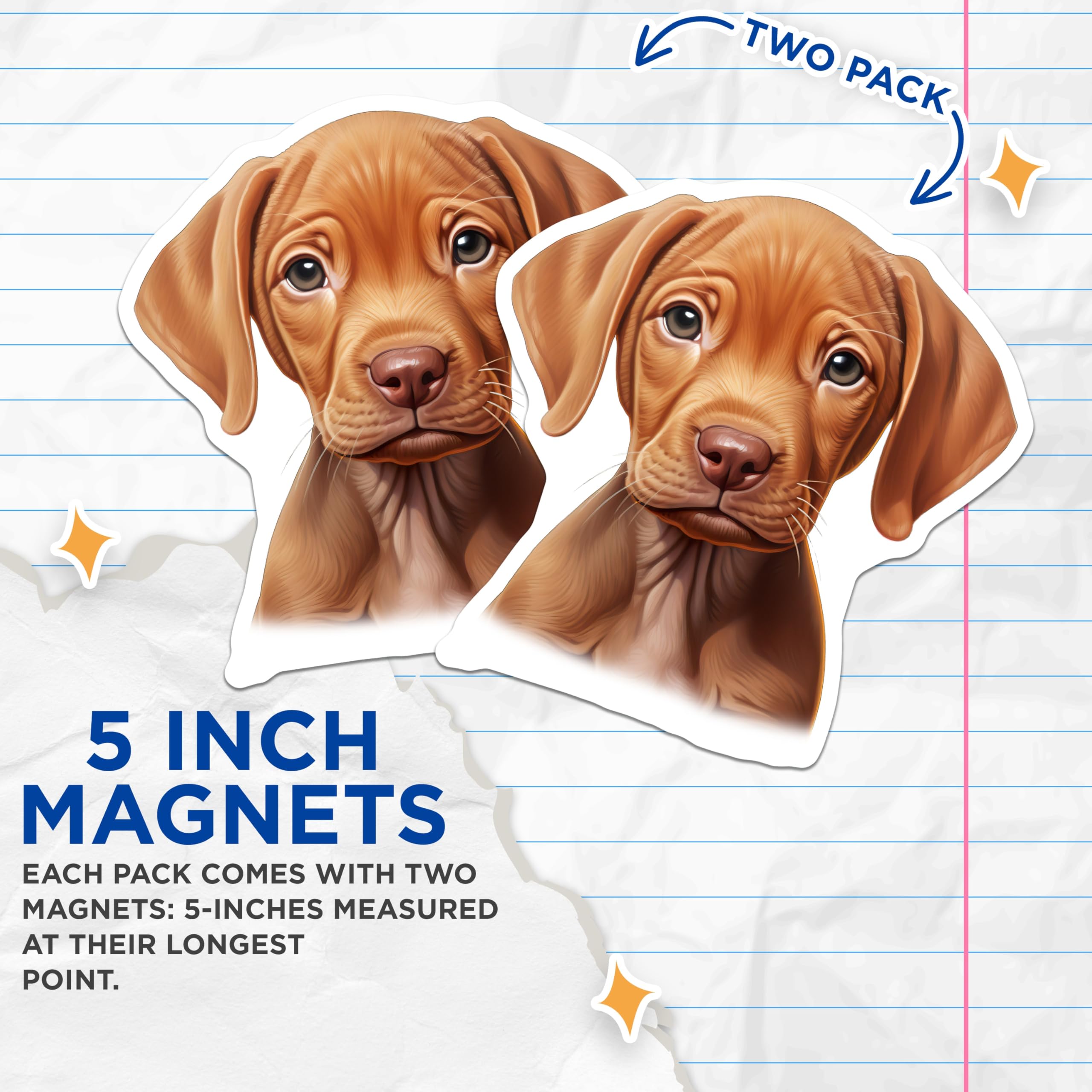 (2 Pack) Vizsla Puppy Magnets - Cute Dog Breed Art - Pet Lover Refrigerator Decor - 5 Inches On Longest Side - Thick Durable Magnet - Made in USA - MAG26937