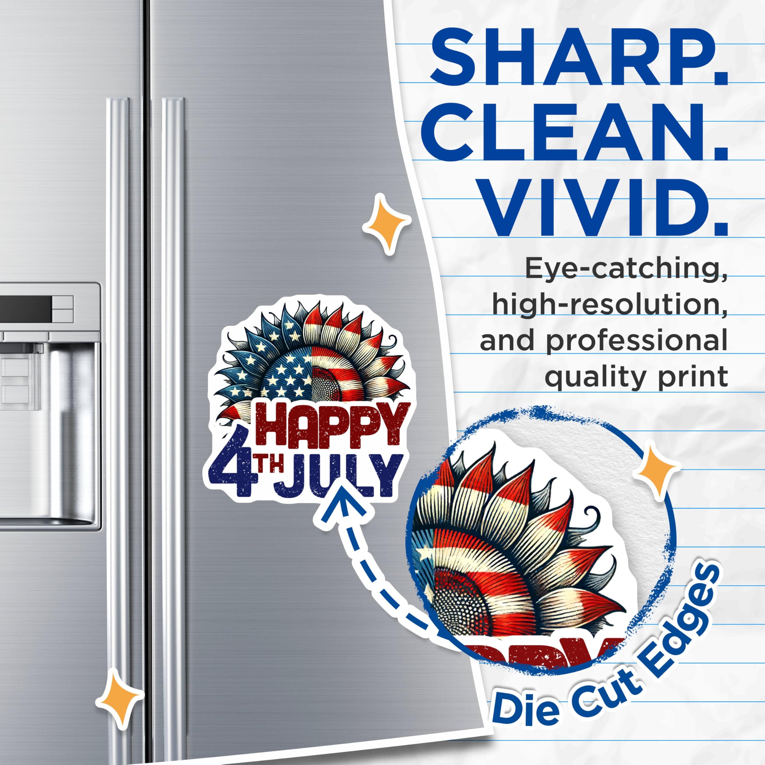 (2 Pack) Happy 4th July Magnets - 5" On Longest Side - for Cars, Fridges, Toolboxes - Made in USA - MAG7873