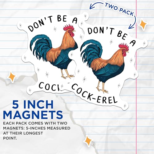 (2 Pack) Rooster Joke Magnets Magnets - Funny Fridge Decor - Kitchen Humor - 5" On Longest Side - Made in USA - Sticks to Refrigerators & Metal Surfaces - MAG8667