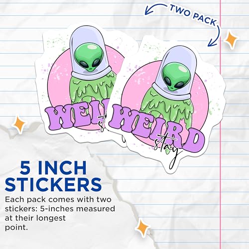 (2 Pack) Alien Stickers - Stay Weird - Fun Alien Vinyl Decal - 5" On Longest Side - Sticks to Smooth Flat Surfaces - Made in USA - BMCS7764
