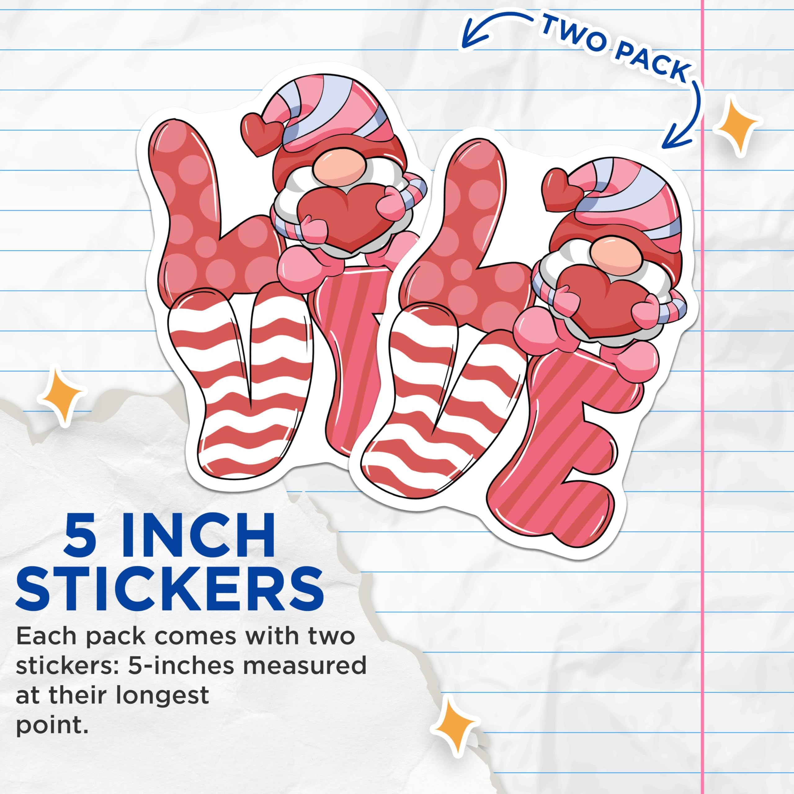 (2 Pack) Love Gnome Stickers - Cute Valentine Stickers - Romantic Love Stickers - 5" On Longest Side - Sticks to Any Smooth Flat Surface - Made in USA - BMCS3519