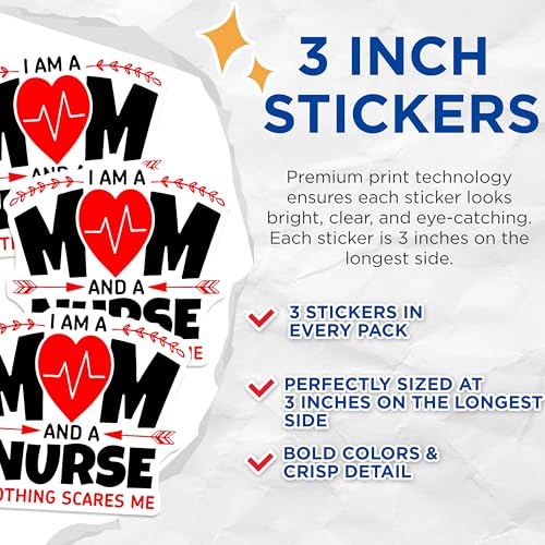 (3 Pack) Mom Nurse Decals - Medical Professional Decals - Brave Mom Laptop Decal - 3 Inches On Longest Side - Easy Peel & Apply - Made in USA - 3MCS7663