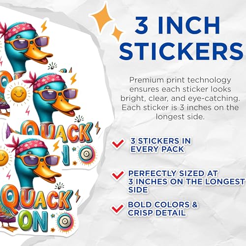 (3 Pack) Quack On Decals - Duck with Bandana - Laptop Decals- 3 Inches On Longest Side - Easy Peel & Apply - Made in USA - 3MCS5110