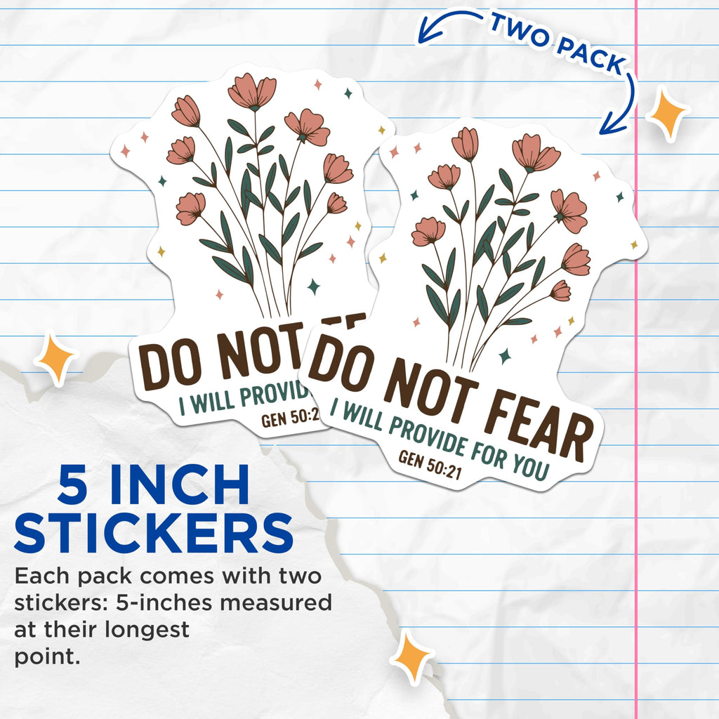 (2 Pack) Bible Verse Stickers - Do Not Fear Scripture - Floral Inspirational Sticker - 5" On Longest Side - Sticks to Smooth Flat Surfaces - Made in USA - BMCS14488