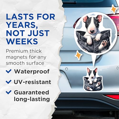 (2 Pack) Bull Terrier Magnets - Cute Dog Fridge Magnet - Animal Magnet - 5" On Longest Side - for Cars, Fridges, Toolboxes - Made in USA - MAG3953