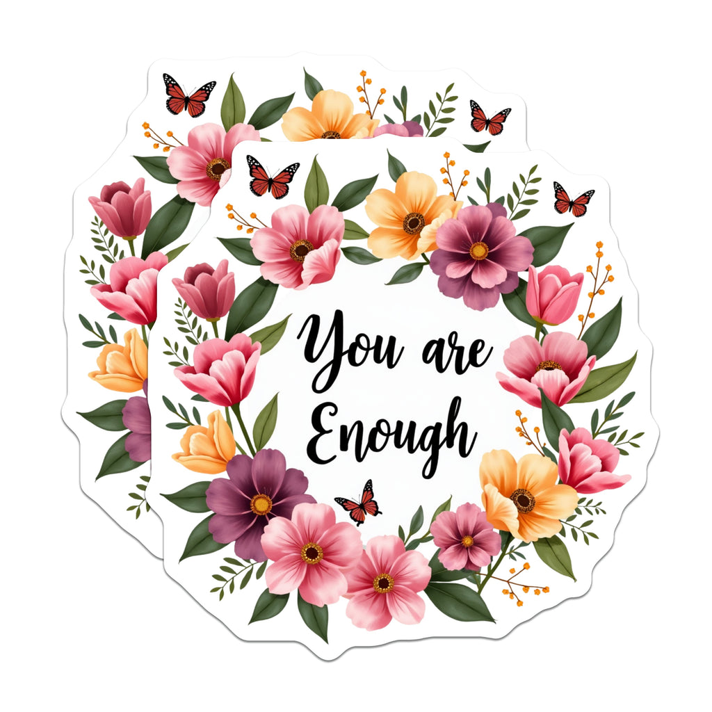 (2 Pack) You are Enough Magnets - Inspirational Floral Quote Affirmation - Mental Health Self Love Decor for Refrigerator - 5 Inches On Longest Side - Thick Durable Magnet - Made in USA - MAG37542