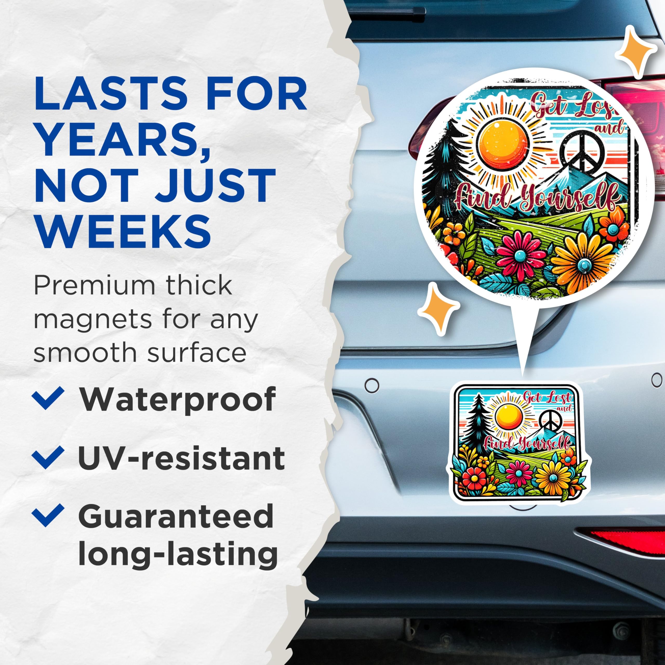 (2 Pack) Find Yourself Magnets - Get Lost and Find Yourself - Inspirational - Vibrant Floral - 5" On Longest Side - for Cars, Refrigerators, Toolboxes, Lockers - Made in USA BMCS3273