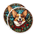 (2 Pack) Corgi Dog Magnets - Stained Glass Christmas Art - Festive Pet Home Decor - Happy Winter Holiday Animal Lover - 5 Inches On Longest Side - Thick Durable Magnet - Made in USA - MAG24371