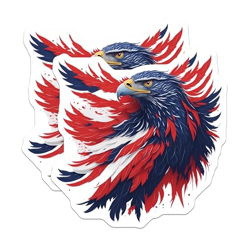 (2 Pack) Patriotic Eagle Magnets - American Flag Eagle - Red White Blue Eagle Magnet Decor - 5" On Longest Side - for Cars, Fridges, Toolboxes - Made in USA - MAG6765