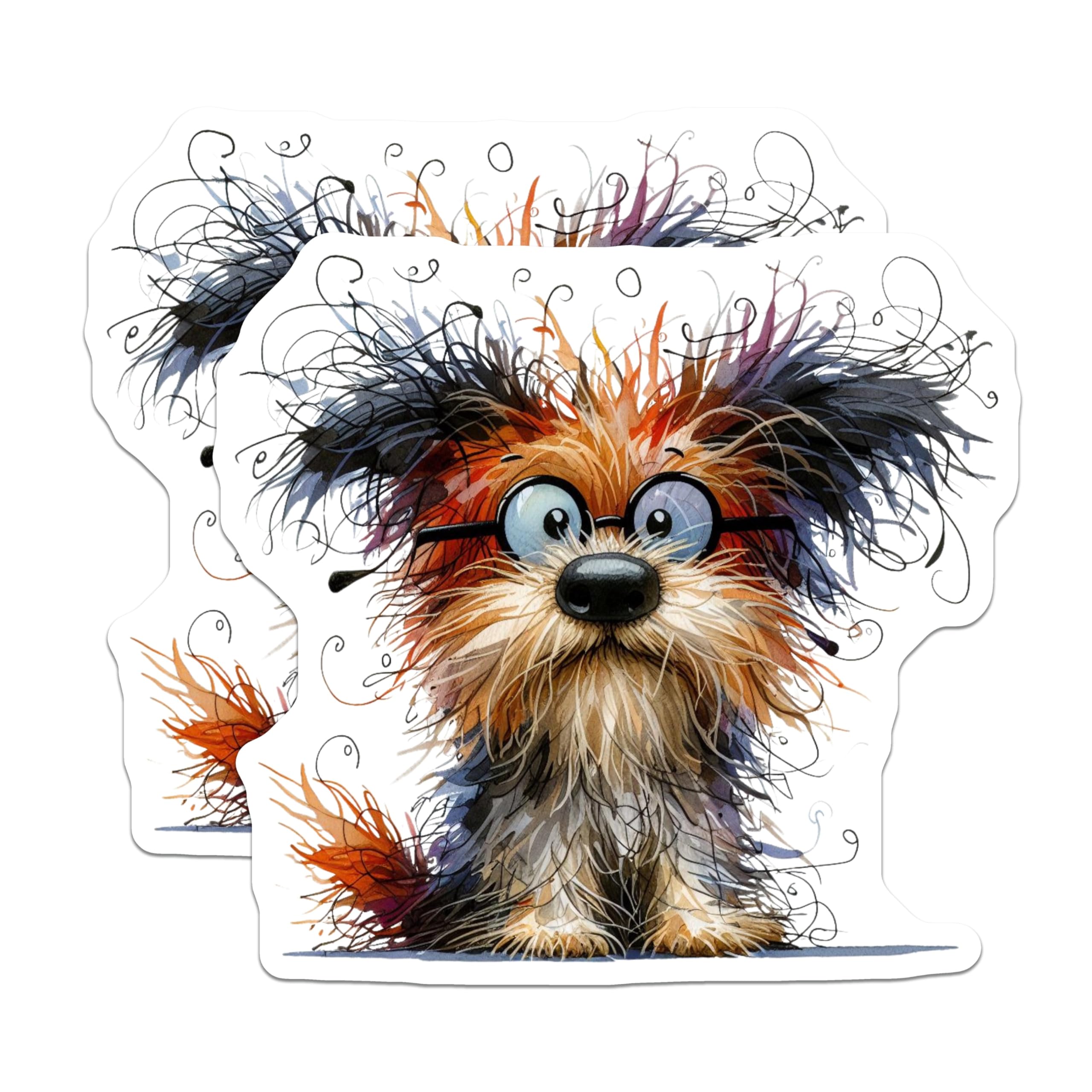 (2 Pack) Quirky Dog with Glasses Magnets - Messy Hair Pup Art - Pet Owner Refrigerator Decor - 5 Inches On Longest Side - Thick Durable Magnet - Made in USA - MAG27570