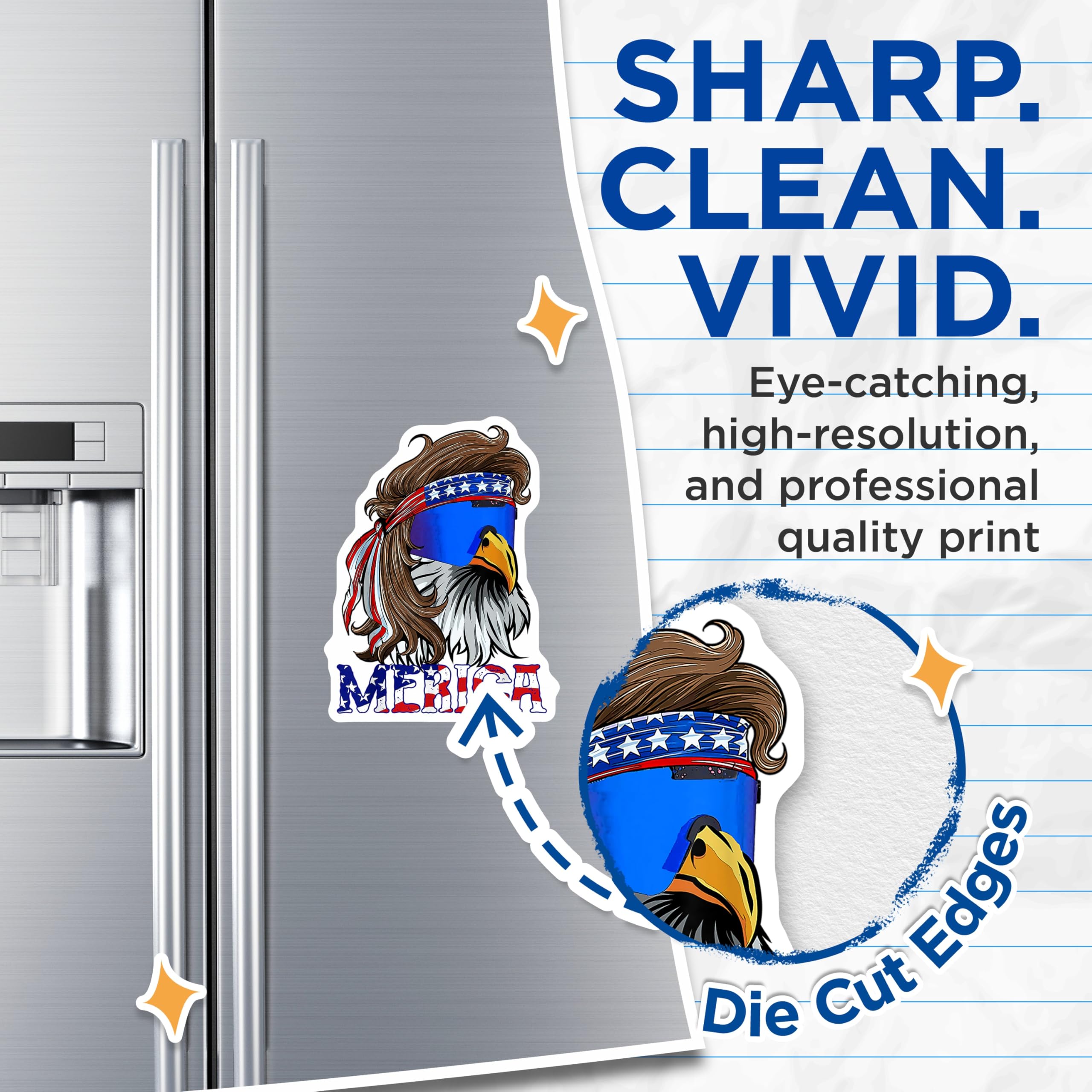 (2 Pack) Merica Mullet Eagle Magnets - Patriotic USA Pride - 4th of July Decor - Funny American Flag - 5 Inches On Longest Side - Thick Durable Magnet - Made in USA - MAG28480
