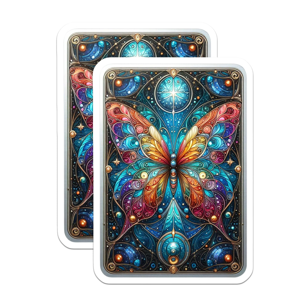 (2 Pack) Stained Glass Butterfly Magnets - Cosmic Mandala Art - Vibrant Fridge Decor - Locker Accessories - 5 Inches On Longest Side - Thick Durable Magnet - Made in USA - MAG20495