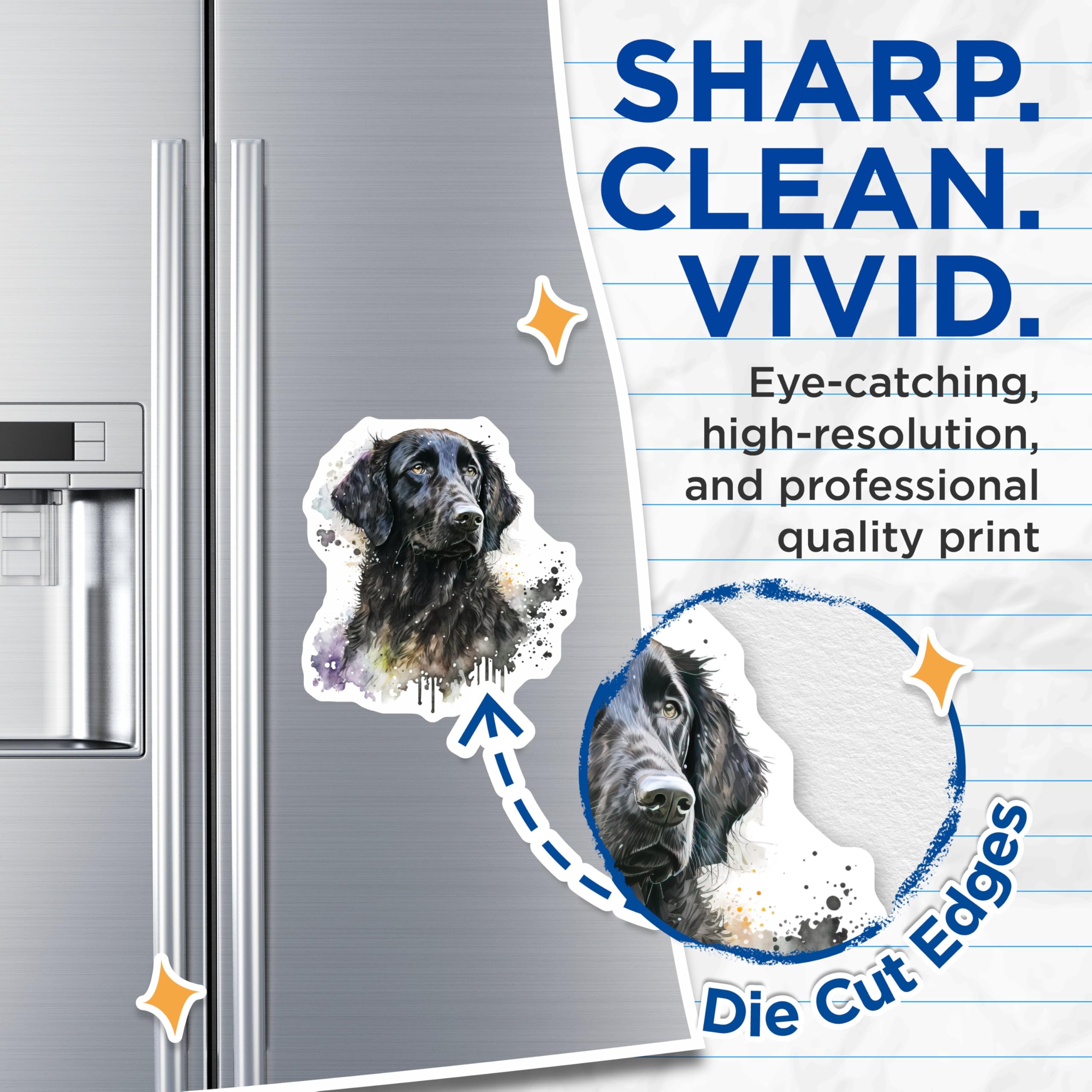 (2 Pack) Flat-Coated Retriever Magnets - Black Dog Watercolor Art - Pet Lover Canine Decor - 5 Inches On Longest Side - Thick Durable Magnet - Made in USA - MAG24212