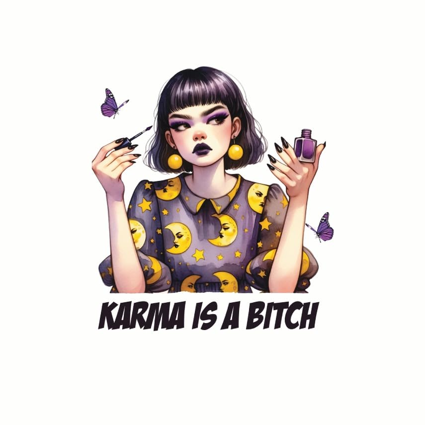 (3 Pack) Karma is A Bitch Decals - Sassy Girl Decor - Emo Laptop Stickers - 3 Inches On Longest Side - Easy Peel & Apply - Made in USA - 3MCS7802