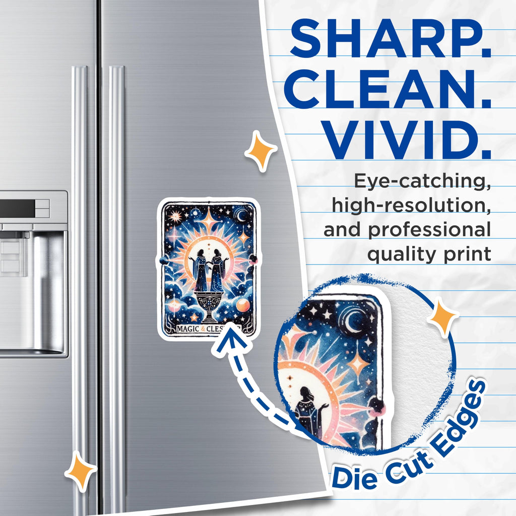 (2 Pack) Magic Tarot Magnets - Celestial Art - Mystical Decor - 5" On Longest Side - Premium Magnet - for Cars, Refrigerators, Toolboxes, Lockers - Made in USA - MAG14193