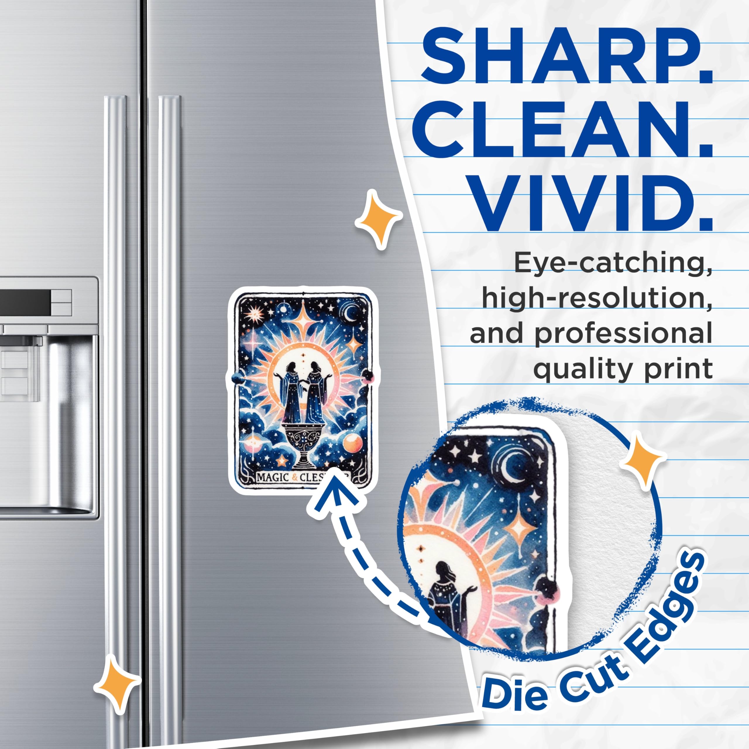 (2 Pack) Magic Tarot Magnets - Celestial Art - Mystical Decor - 5" On Longest Side - Premium Magnet - for Cars, Refrigerators, Toolboxes, Lockers - Made in USA - MAG14193