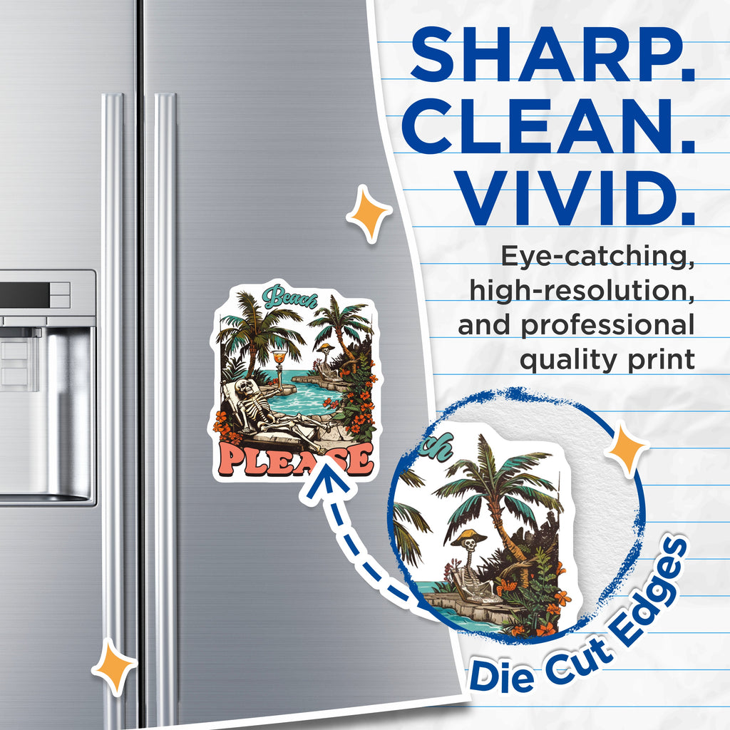 (2 Pack) Beach Please Magnets - Skeleton Tropical Decor - Funny Summer Vacation Vibe - 5 Inches On Longest Side - Thick Durable Magnet - Made in USA - MAG36055