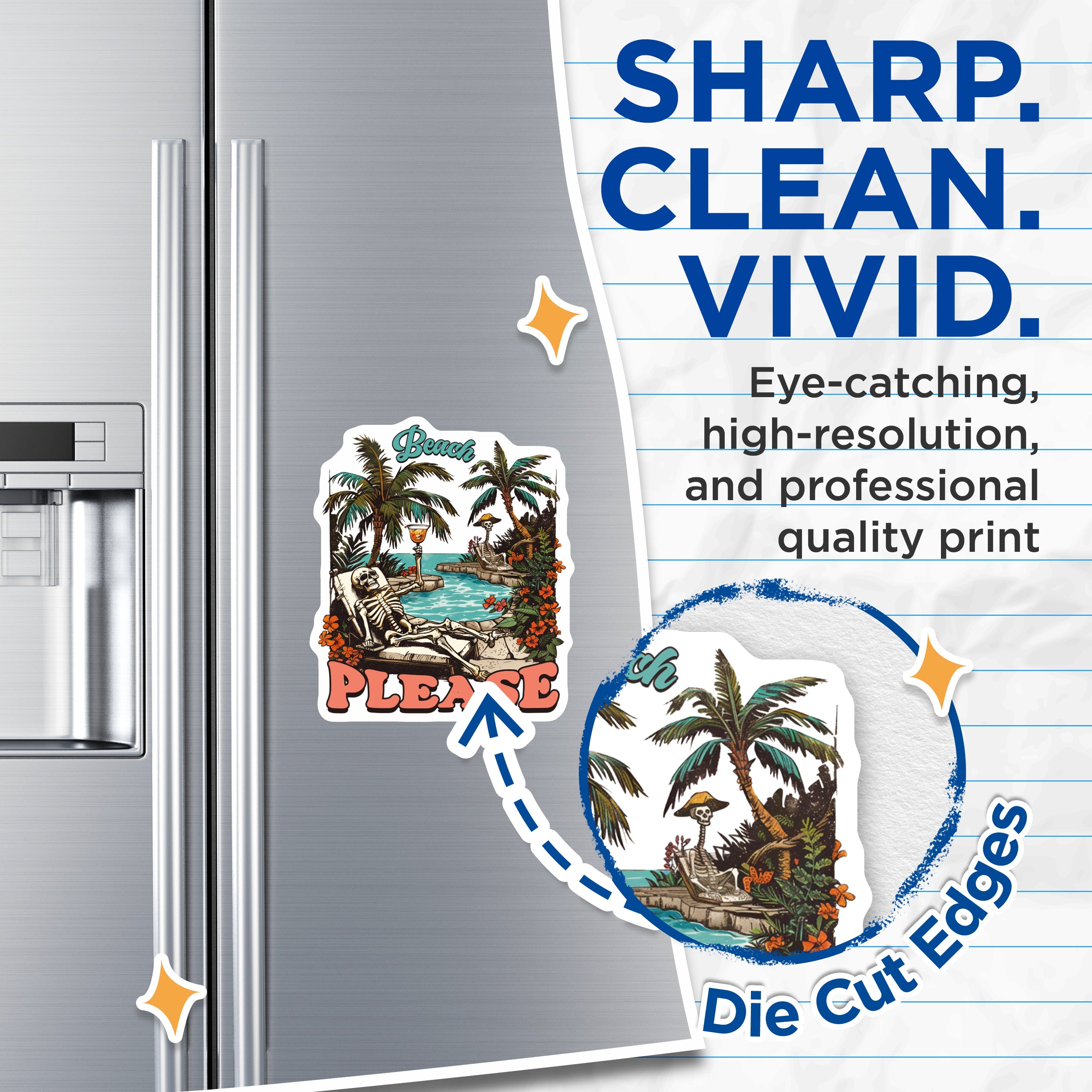 (2 Pack) Beach Please Magnets - Skeleton Tropical Decor - Funny Summer Vacation Vibe - 5 Inches On Longest Side - Thick Durable Magnet - Made in USA - MAG36055