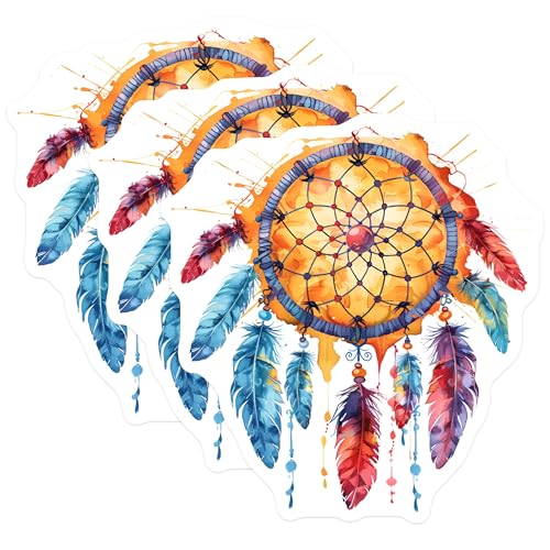 (3 Pack) Dreamcatcher Decals - Bohemian Decor - Laptop Stickers - 3 Inches On Longest Side - Easy Peel & Apply - Made in USA - 3MCS7631