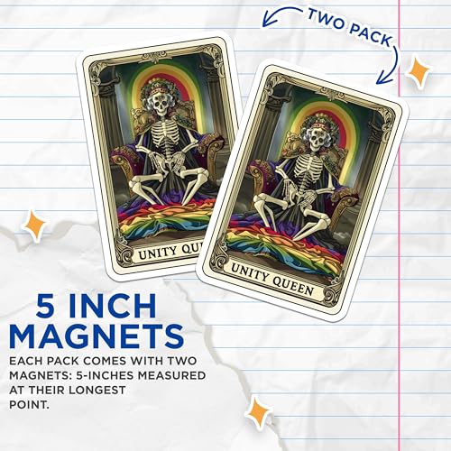 (2 Pack) Unity Queen Tarot Card Magnets - Rainbow Pride - Skeleton Art Magnets - 5" On Longest Side - for Cars, Fridges, Toolboxes - Made in USA - MAG4529