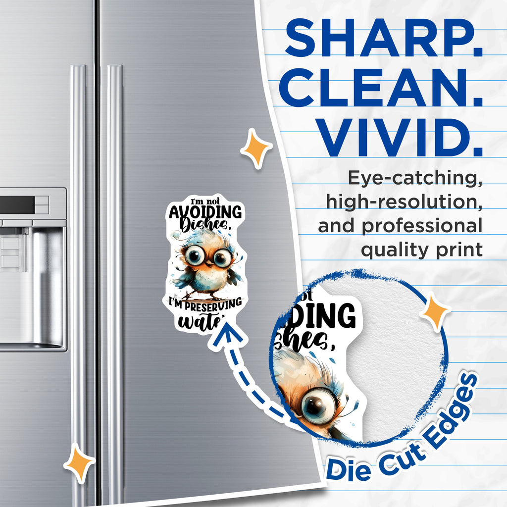 (2 Pack) Funny Dish Humor Magnets - Cute Bird Quote - Kitchen Refrigerator Decor - Water Saving Joke - 5 Inches On Longest Side - Thick Durable Magnet - Made in USA - MAG36786