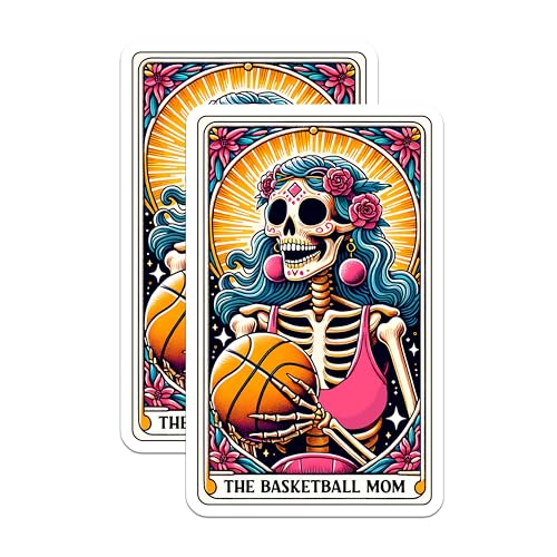 (2 Pack) Skull Basketball Mom Stickers - Day of The Dead Stickers - Basketball Mom - Skeleton Sports Decal - 5" On Longest Side - Sticks to Smooth Flat Surfaces - Made in USA - BMCS4765