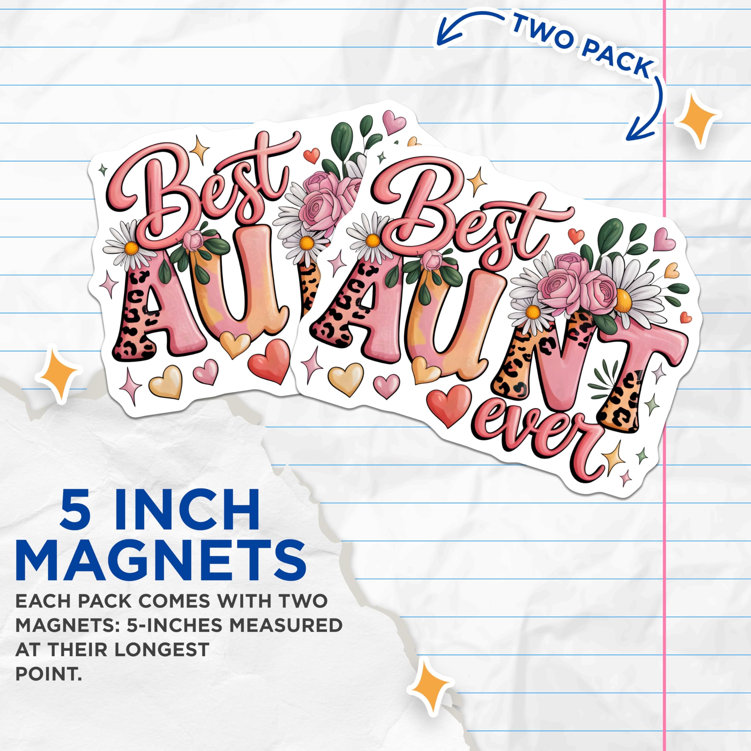 (2 Pack) Best Aunt Ever Magnets - Floral Leopard Print Magnet - Aunt Birthday Gift for Her Niece Nephew - 5 Inches On Longest Side - Thick Durable Magnet - Made in USA - MAG30761