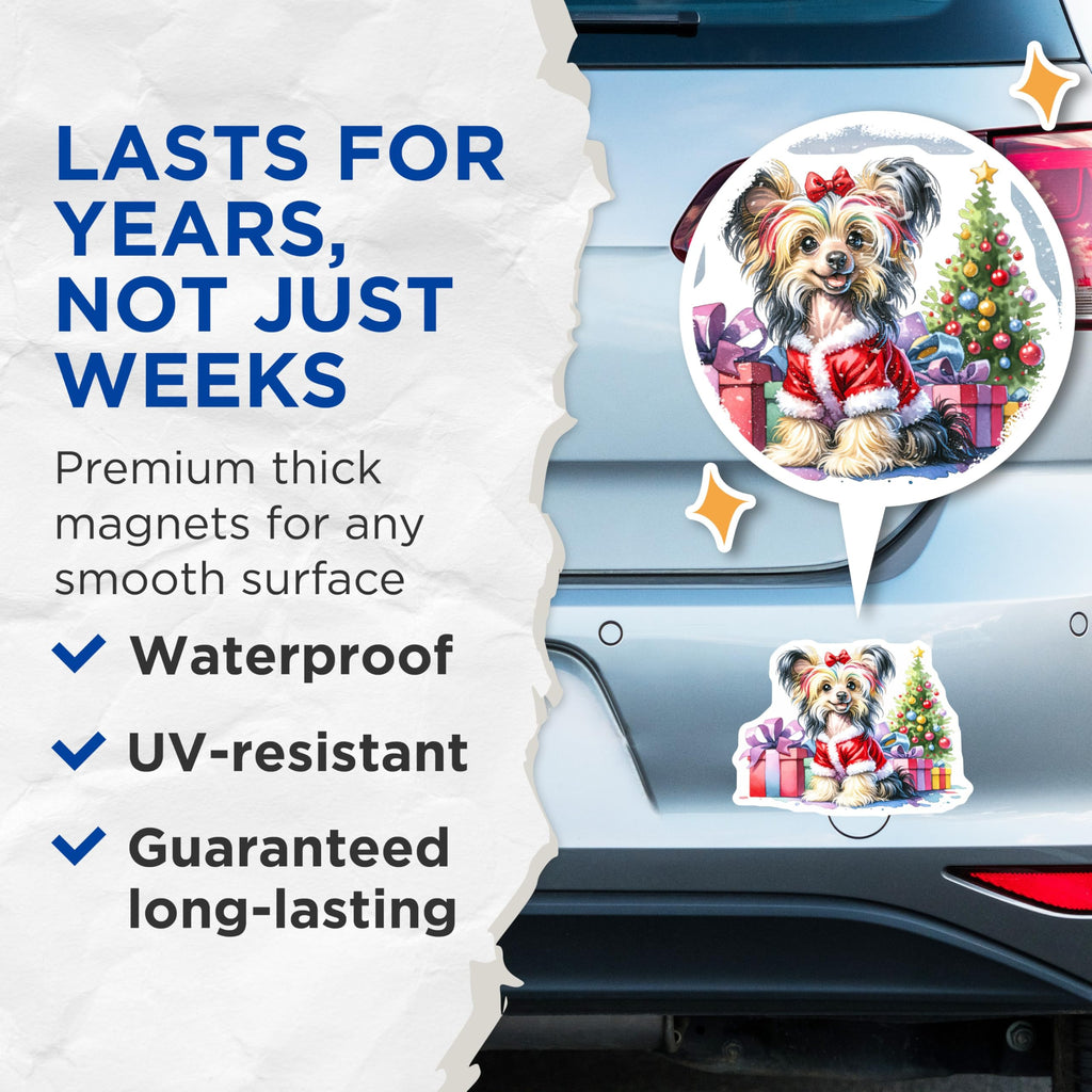 (2 Pack) Christmas Dog Magnets - Festive Yorkie Santa Puppy Refrigerator Decor - Holiday Pet Lover Accessories - 5 Inches On Longest Side - Thick Durable Magnet - Made in USA - MAG27226