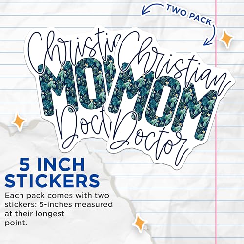 (2 Pack) Christian Mom Doctor Stickers - Inspirational Mom Vinyl Decal - Faith-Based Medical Professional - 5" On Longest Side - Sticks to Smooth Flat Surfaces - Made in USA - BMCS9339