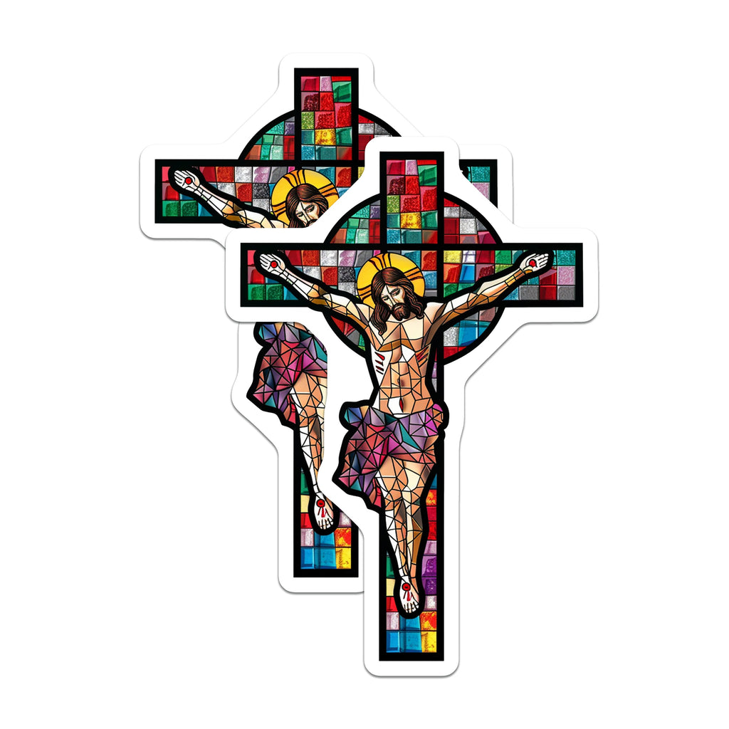 (2 Pack) Stained Glass Jesus Christ Cross Magnets - Christian Religious Art Decor - Catholic Faith Symbolism - 5 Inches On Longest Side - Thick Durable Magnet - Made in USA - MAG37056