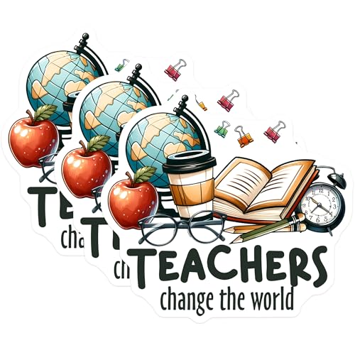 (3 Pack) Teacher Decals - Teachers Change The World - Educator Appreciation - School Decor - 3 Inches On Longest Side - Easy Peel & Apply - Made in USA - 3MCS6796