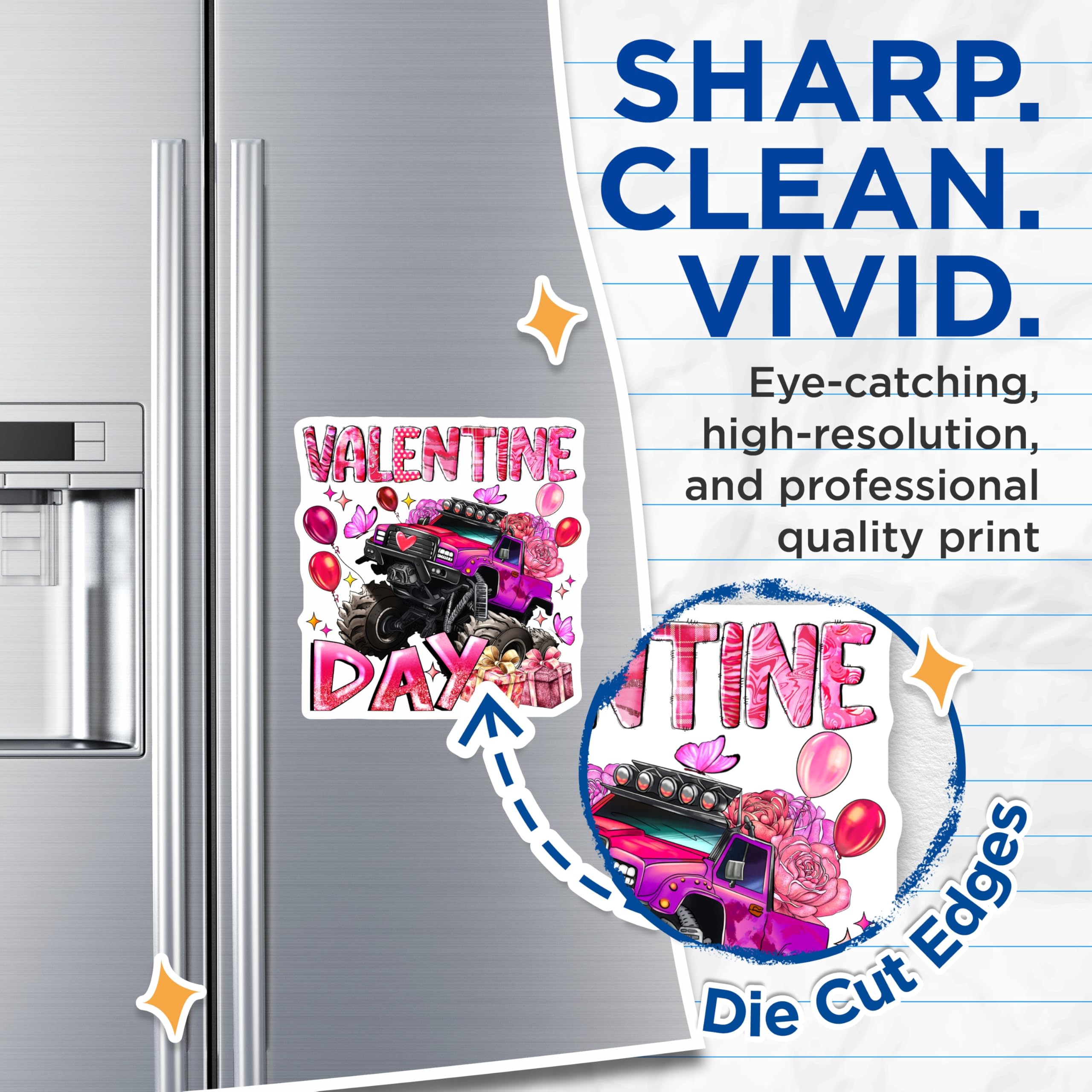 (2 Pack) Valentine Monster Truck Magnets - Pink Vehicle Decor - Kids February Classroom Favors - 5 Inches On Longest Side - Thick Durable Magnet - Made in USA - MAG30889