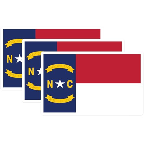 (3 Pack) North Carolina Flag Decals - State Pride Decals - Laptop Stickers - 3 Inches On Longest Side - Easy Peel & Apply - Made in USA - 3MCS0205