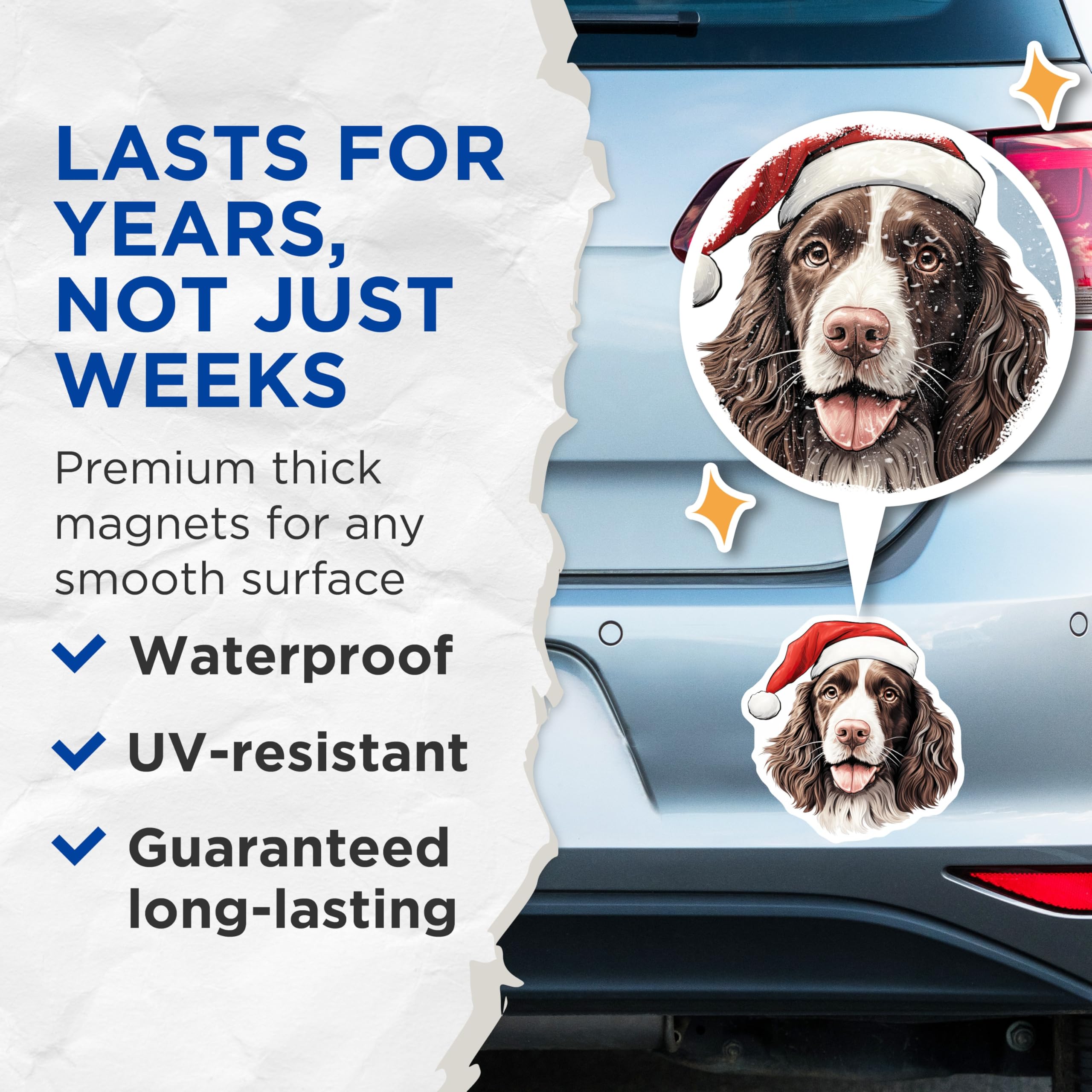 (2 Pack) Christmas Dog Magnets - Santa Hat Springer Spaniel - Holiday Pet Refrigerator Decor - 5 Inches On Longest Side - Thick Durable Magnet - Made in USA - MAG29185