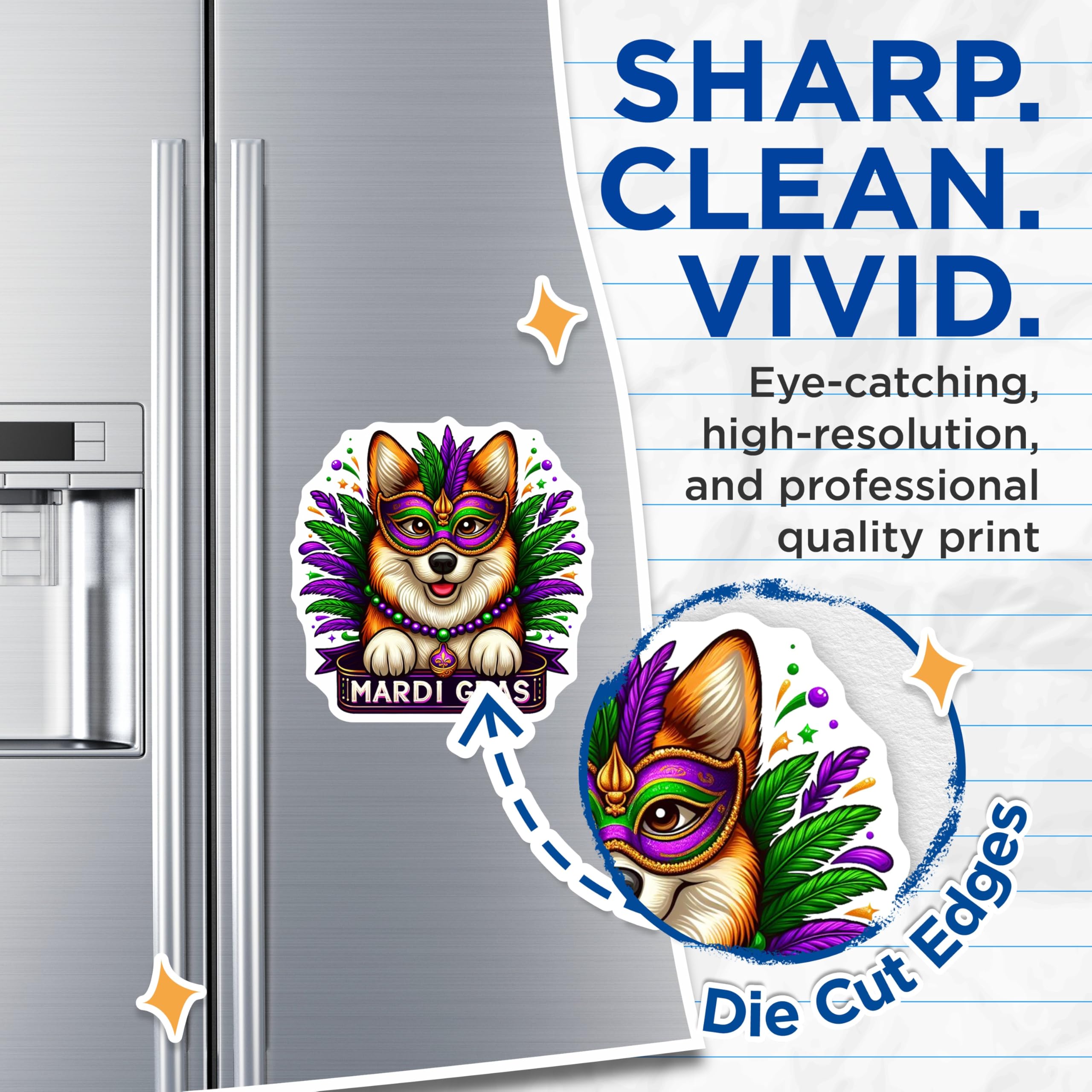 (2 Pack) Mardi Gras Dog Magnets - Corgi Party - Festive Decor Fridge Magnets - 5" On Longest Side - Premium Magnet - for Cars, Refrigerators, Toolboxes, Lockers - Made in USA - MAG14417