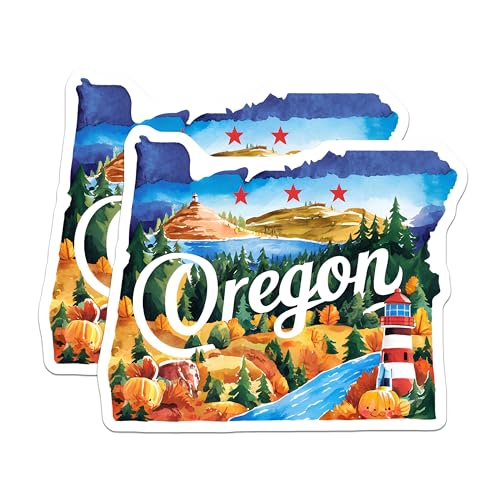 (2 Pack) Oregon Adventure Stickers - Oregon State - Nature Travel - 5" On Longest Side - Sticks to Smooth Flat Surfaces - Made in USA - BMCS6268