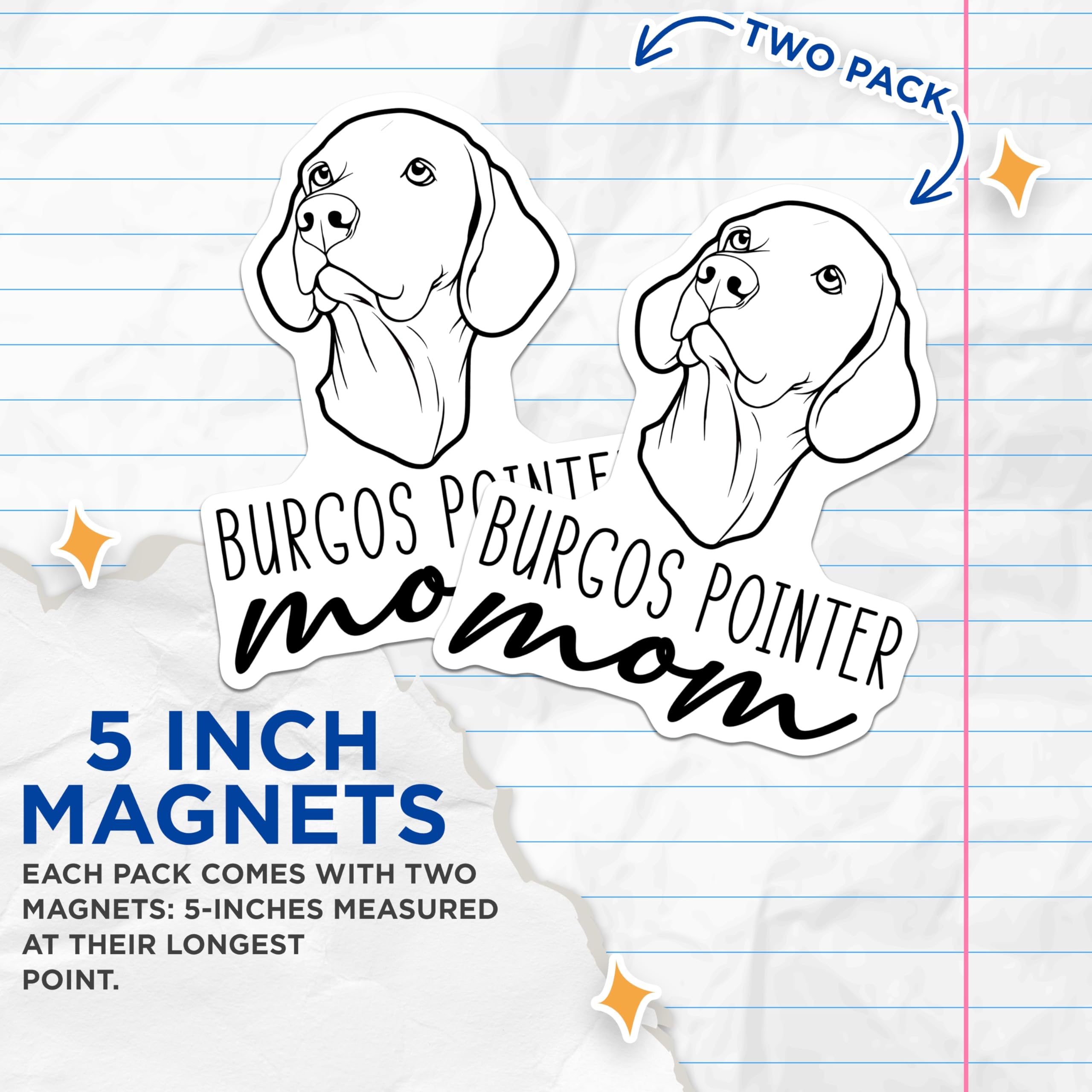 (2 Pack) Burgos Pointer Mom Magnets - Dog Breed Lover Pet Parent - Refrigerator Car Vehicle Decor - 5 Inches On Longest Side - Thick Durable Magnet - Made in USA - MAG27068
