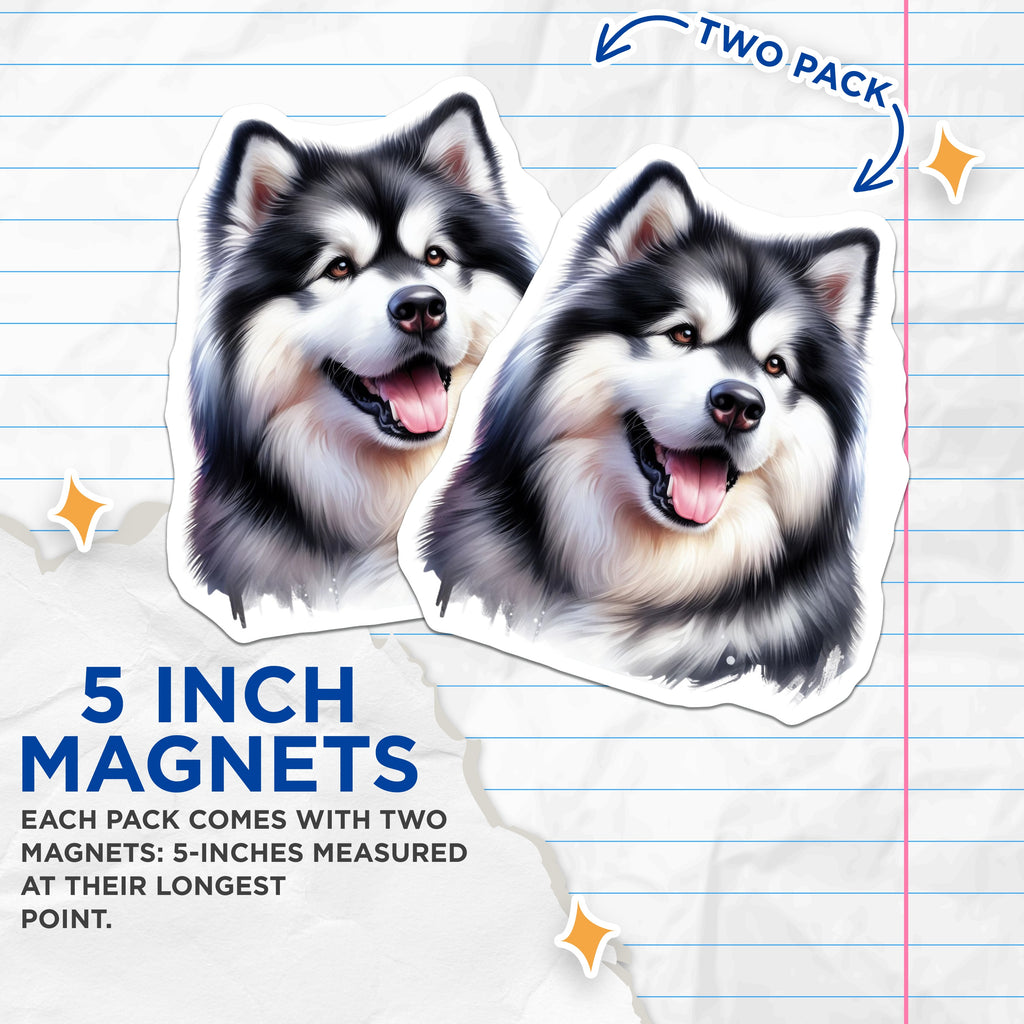 (2 Pack) Alaskan Malamute Magnets - Siberian Husky Decor - Dog Lover Accents - Pet Owner Refrigerator Art - 5 Inches On Longest Side - Thick Durable Magnet - Made in USA - MAG36567